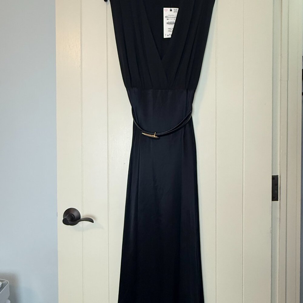 ZARA BELTED COMBINATION MIDI DRESS - Picture 6 of 8